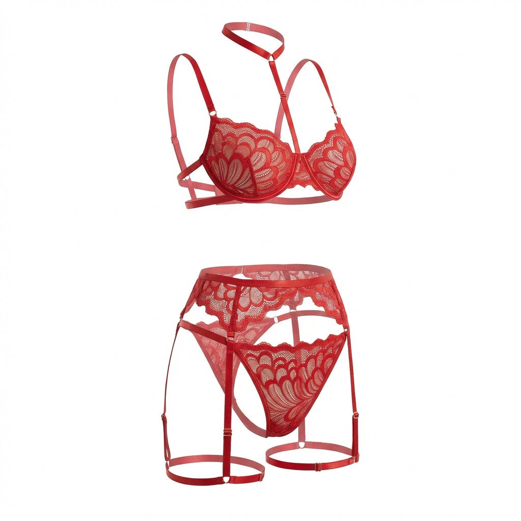 Elegant Black Lace Lingerie Set With Adjustable Garter Straps 9