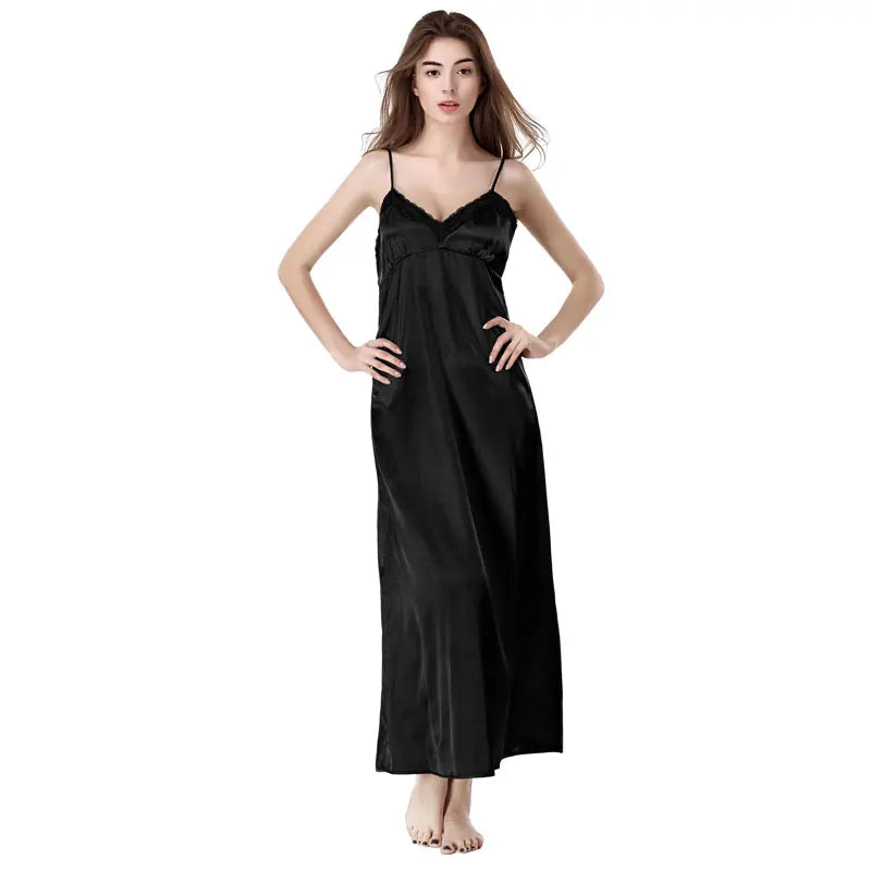 Satin Lace Maxi Length Spaghetti Strap Nightdress