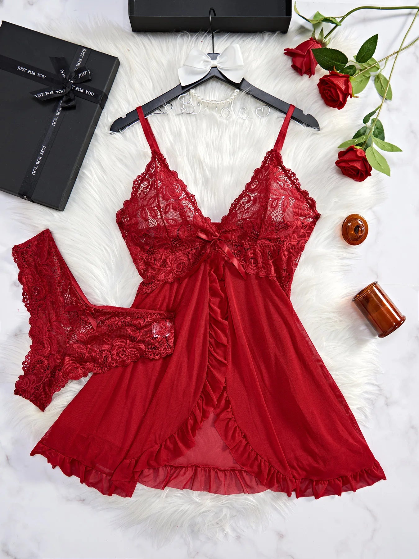 Elegant Lace Babydoll and Panty Nightwear Set