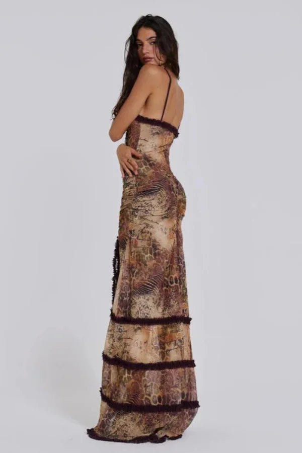 Exotic Boho Maxi Dress With Deep Front Cutout
