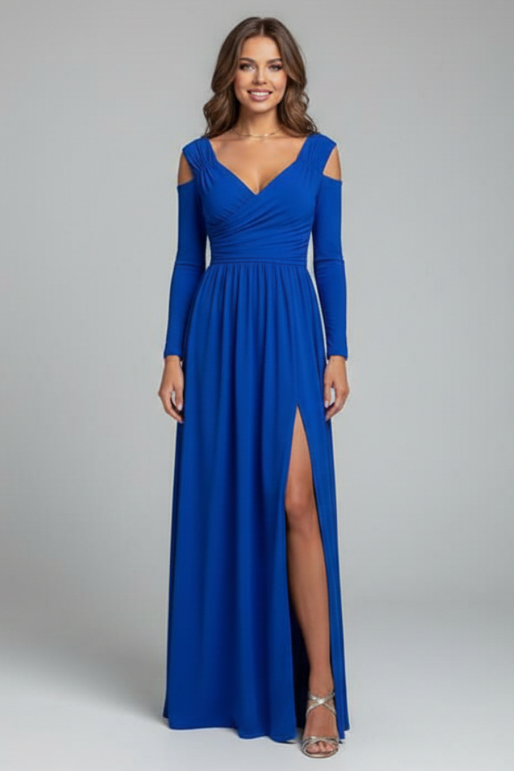Cold Shoulder Long Sleeve Maxi Dress | Wedding Guest Gown