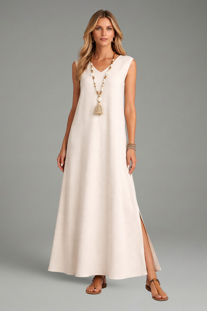 V-Neck Sleeveless Maxi Sundress | A-Line Long Summer Dress
