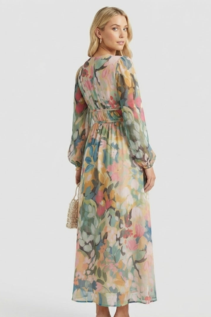 Floral Bishop Sleeve Maxi Dress | Long Sleeve Wedding Guest Dress