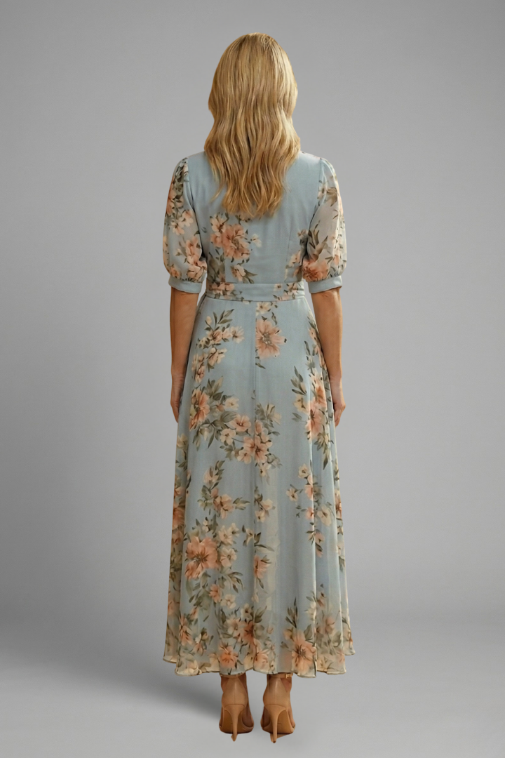 Floral Maxi Sundress | Summer Wedding Guest Dress in Dusty Blue