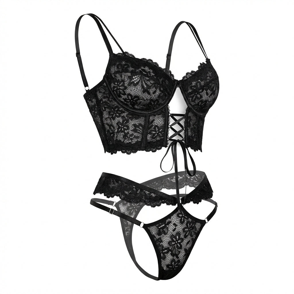 Women's Elegant Lace Lingerie Set | Sexy Bra and Thong Set with Corset Detail 9