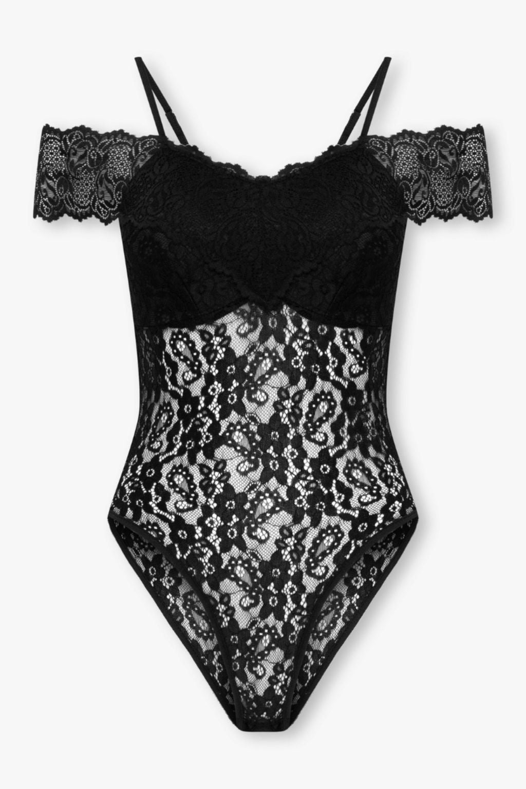 Black Floral Lace Off Shoulder Bodysuit