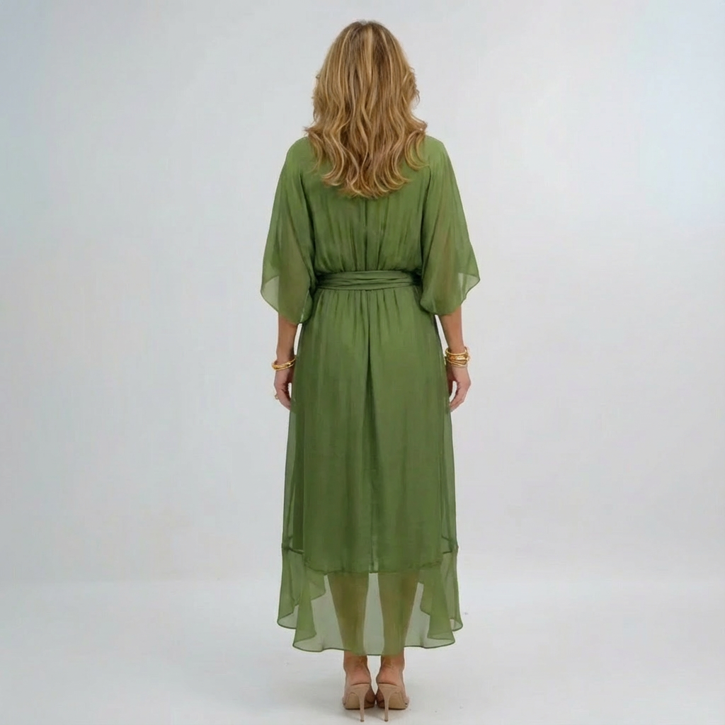 Summer Chiffon Midi Sundress With Tie Waist