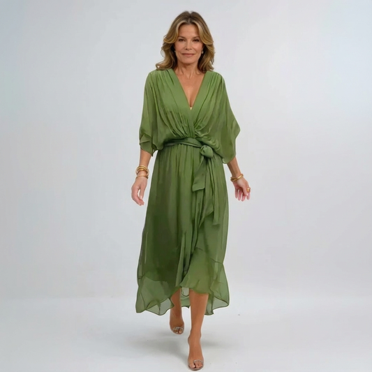 Summer Chiffon Midi Sundress With Tie Waist