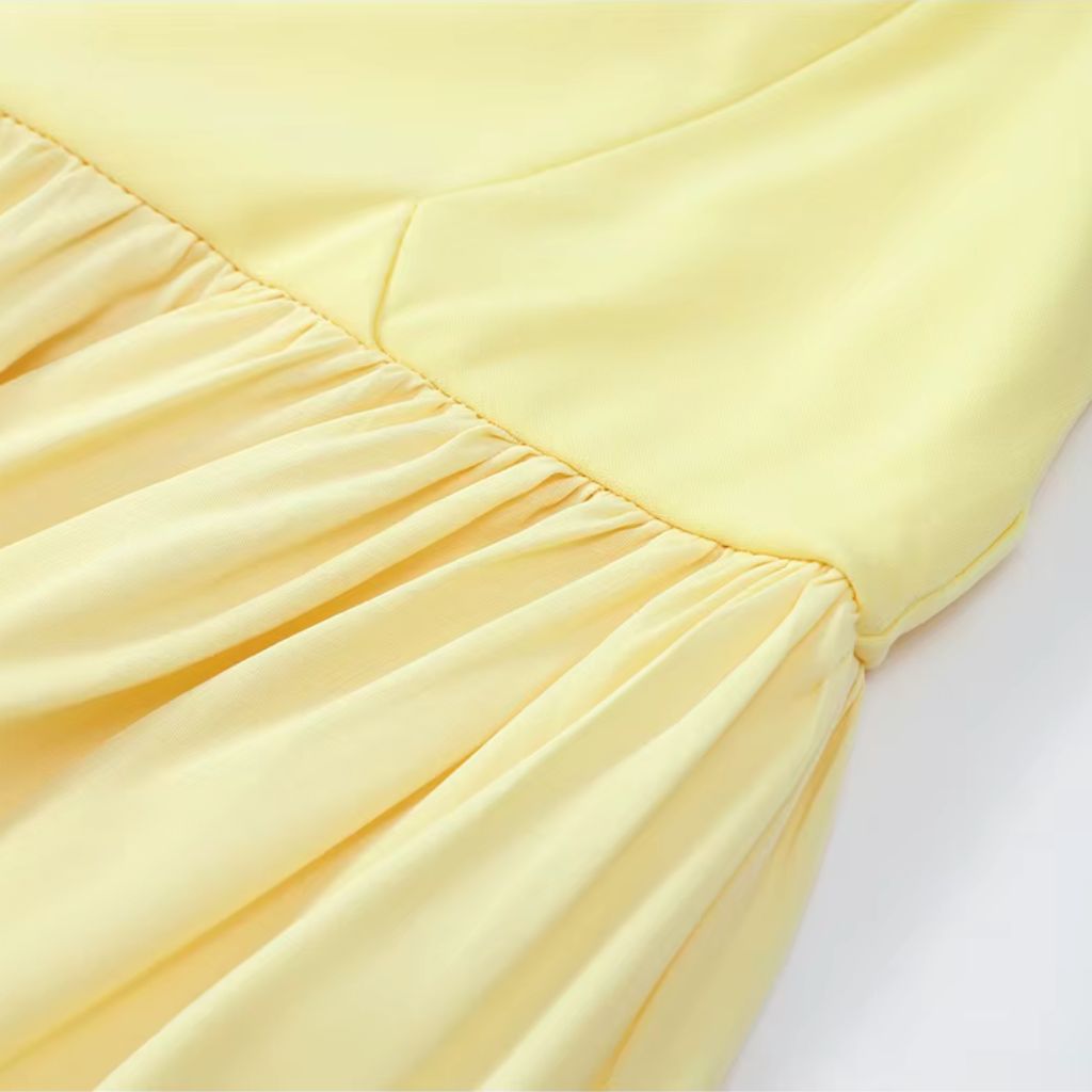 Strapless Slit Maxi Summer Dress in Yellow
