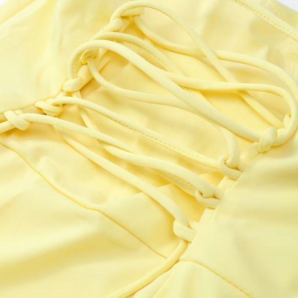 Strapless Slit Maxi Summer Dress in Yellow