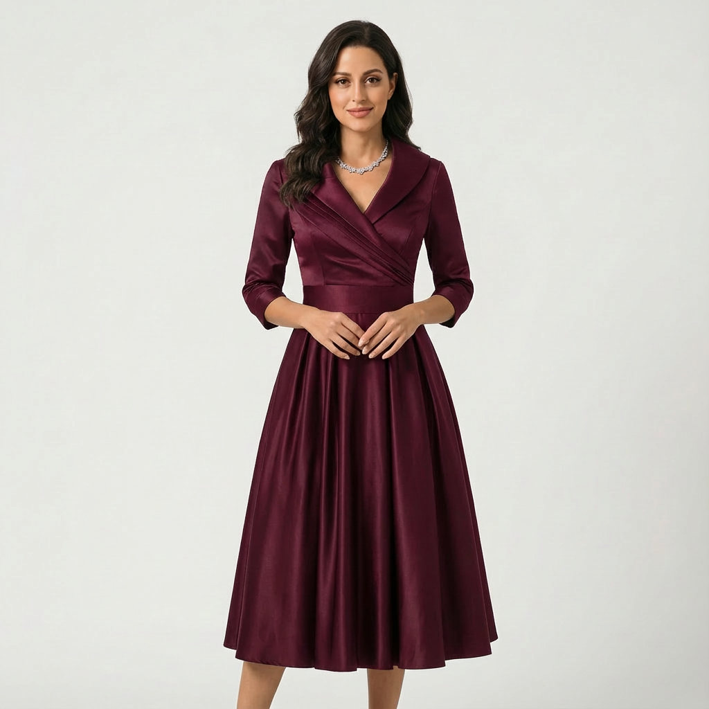 Elegant Midi Formal Gown Wedding Guest Dress with Sleeves