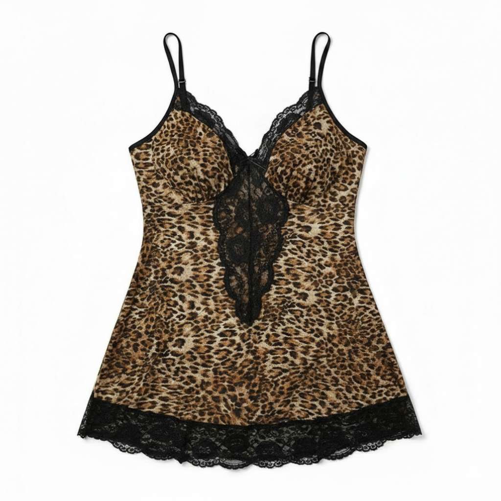 Leopard Print Soft Lace Plus Size Nightdress