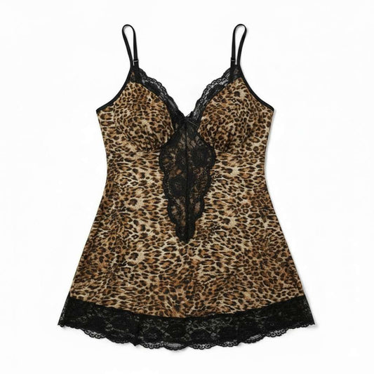 Leopard Print Soft Lace Plus Size Nightdress