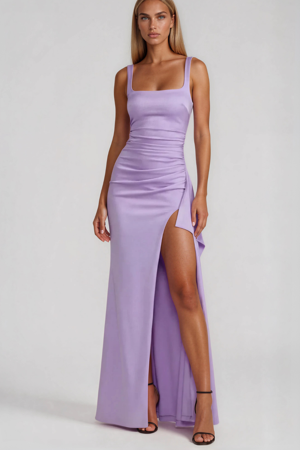 Women's Lilac Satin Evening Dress With Slit