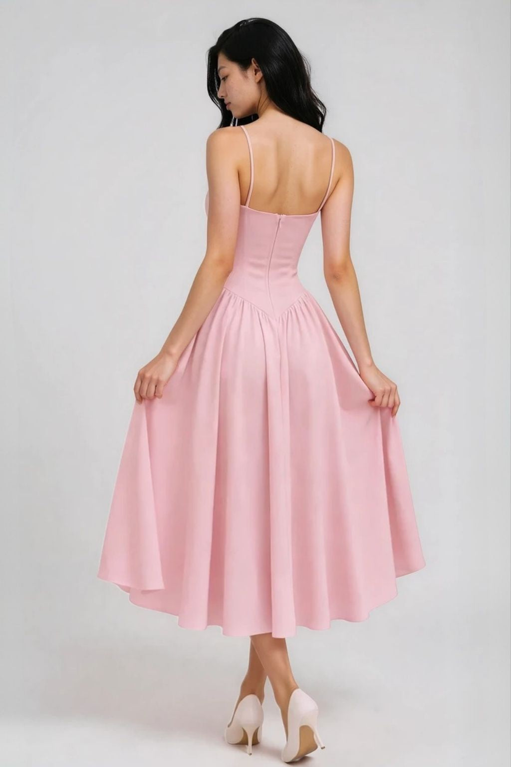 Women's Elegant Corset Midi Dress in Pink