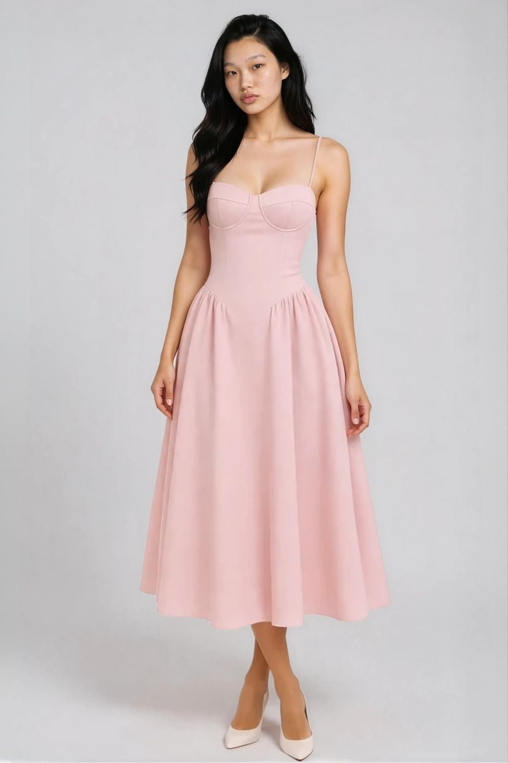 Women's Elegant Corset Midi Dress in Pink