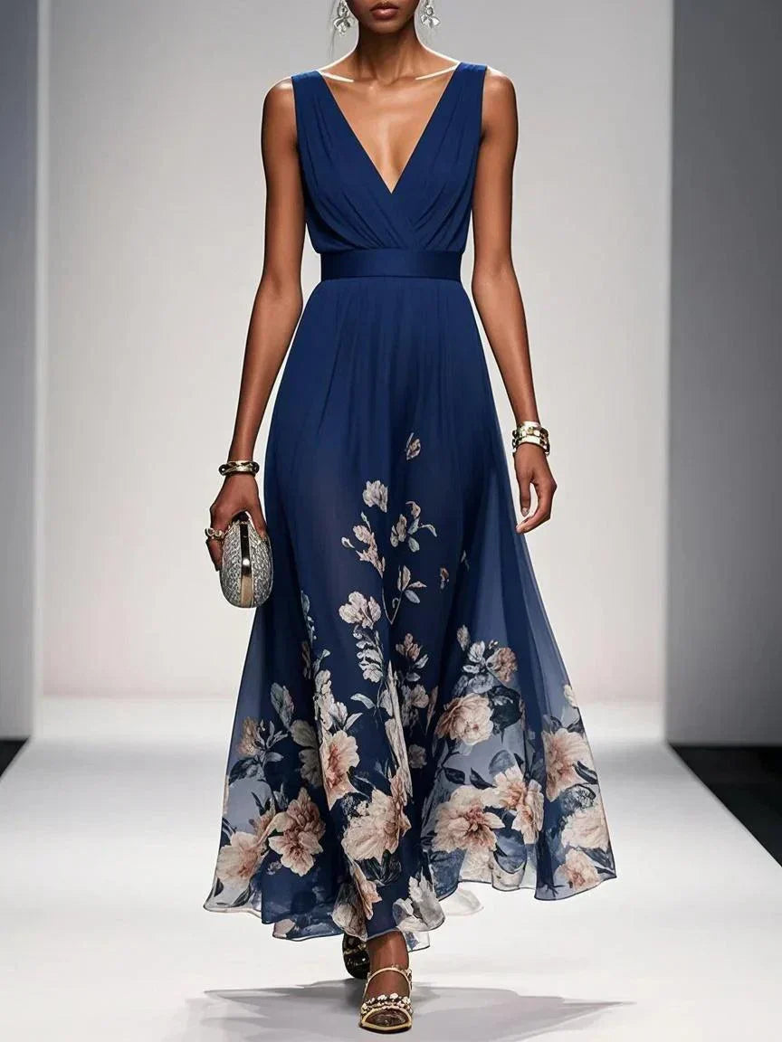 Pleated Bodice Floral Maxi Sundress | Summer Wedding Guest Dress
