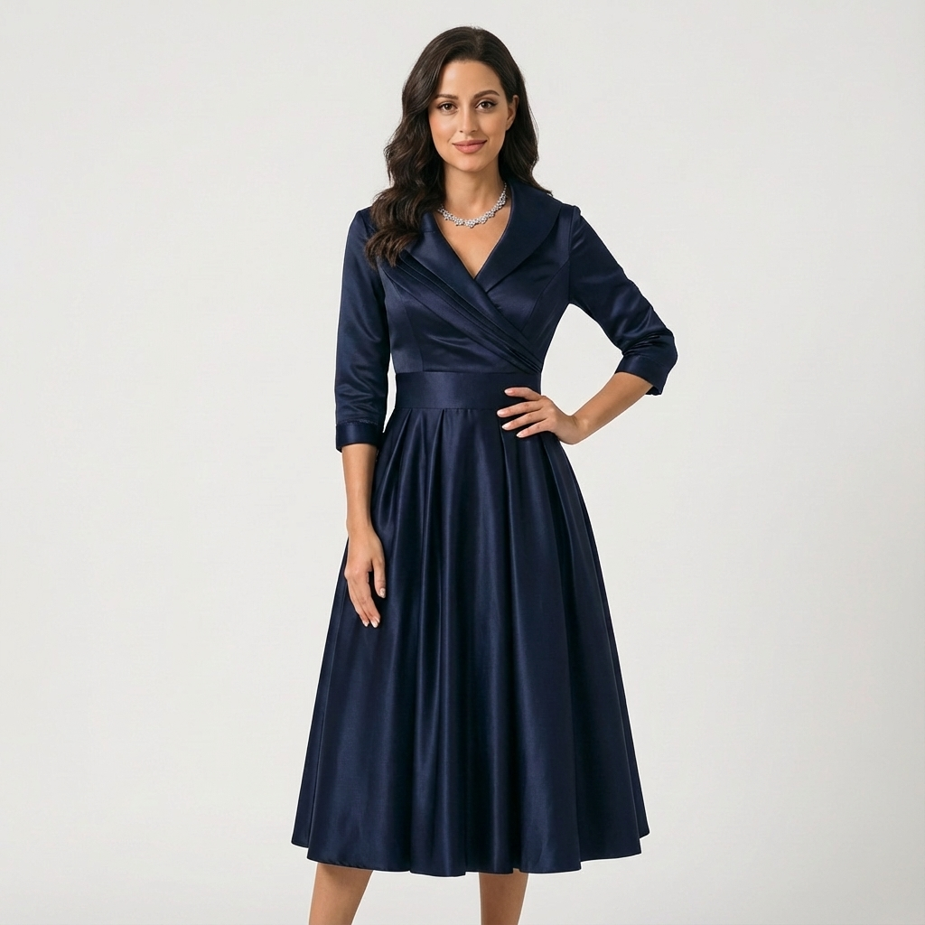 Elegant Midi Formal Gown Wedding Guest Dress with Sleeves