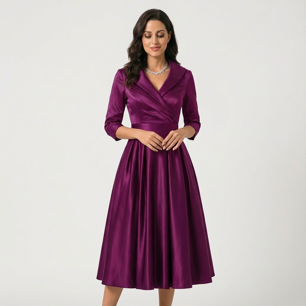 Elegant Midi Formal Gown Wedding Guest Dress with Sleeves