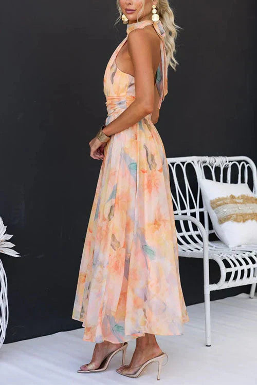 Halter Neck Floral Maxi Summer Dress | Formal Sundress