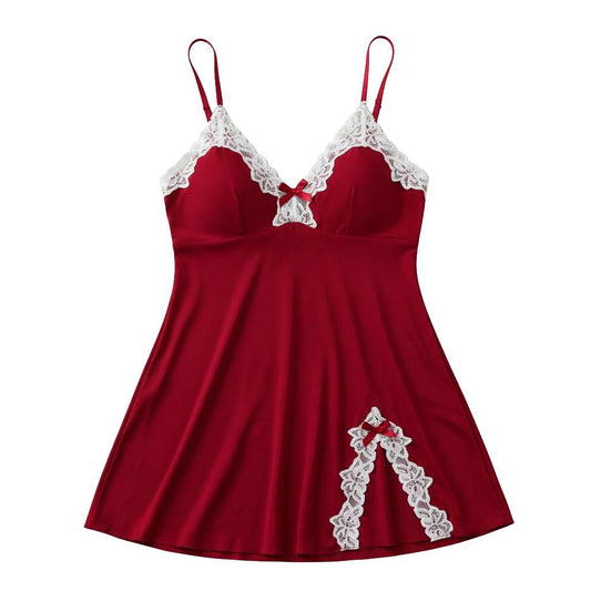 Soft Nightdress with Elegant White Lace Edge
