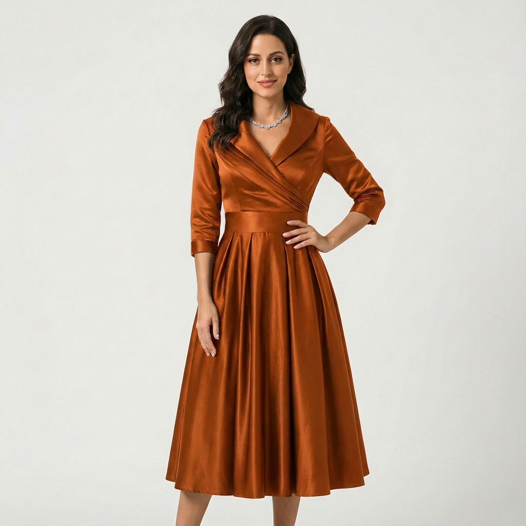 Elegant Midi Formal Gown Wedding Guest Dress with Sleeves