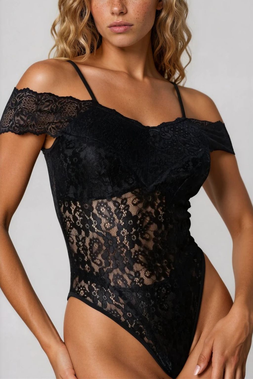 Black Floral Lace Off Shoulder Bodysuit