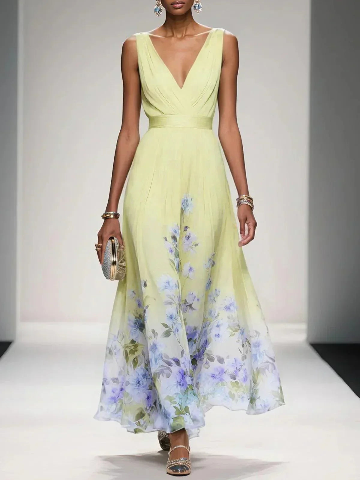 Pleated Bodice Floral Maxi Sundress | Summer Wedding Guest Dress