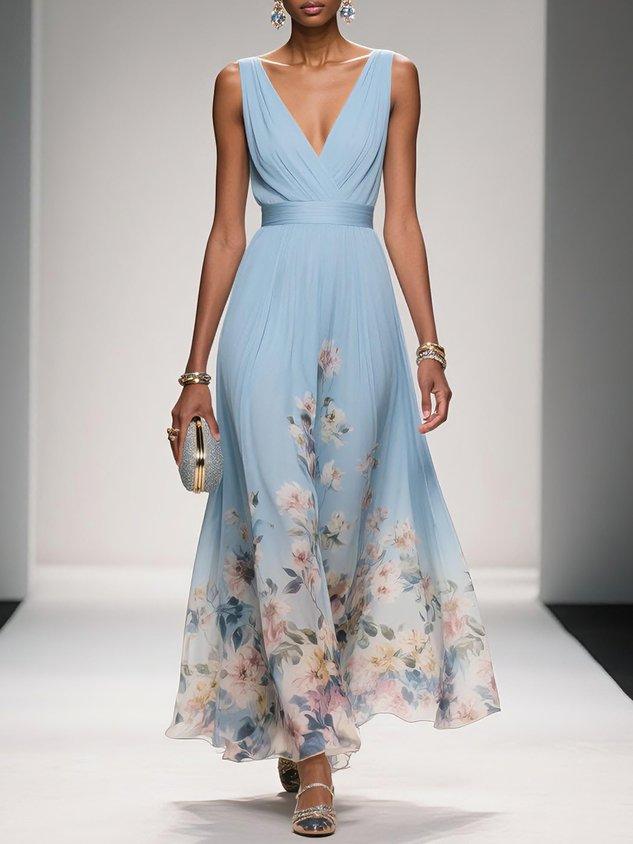 Pleated Bodice Floral Maxi Sundress | Summer Wedding Guest Dress