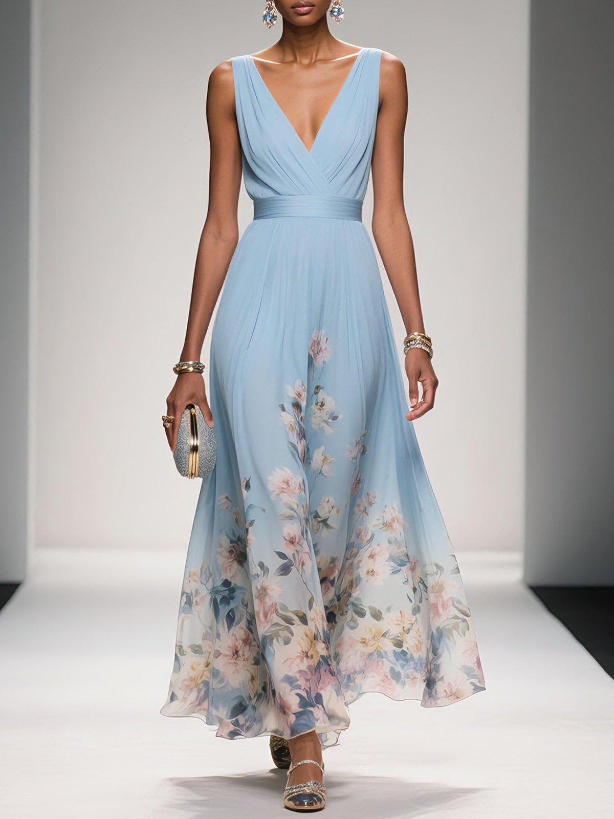Pleated Bodice Floral Maxi Sundress | Summer Wedding Guest Dress
