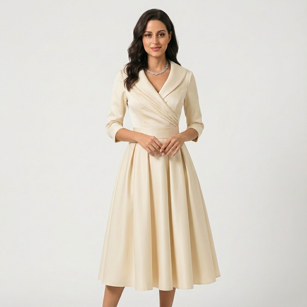 Elegant Midi Formal Gown Wedding Guest Dress with Sleeves