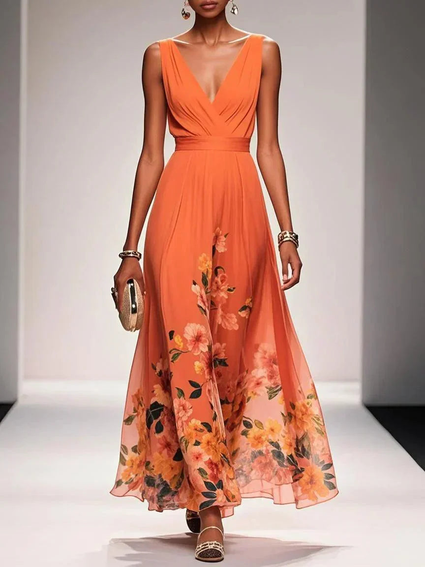 Pleated Bodice Floral Maxi Sundress | Summer Wedding Guest Dress