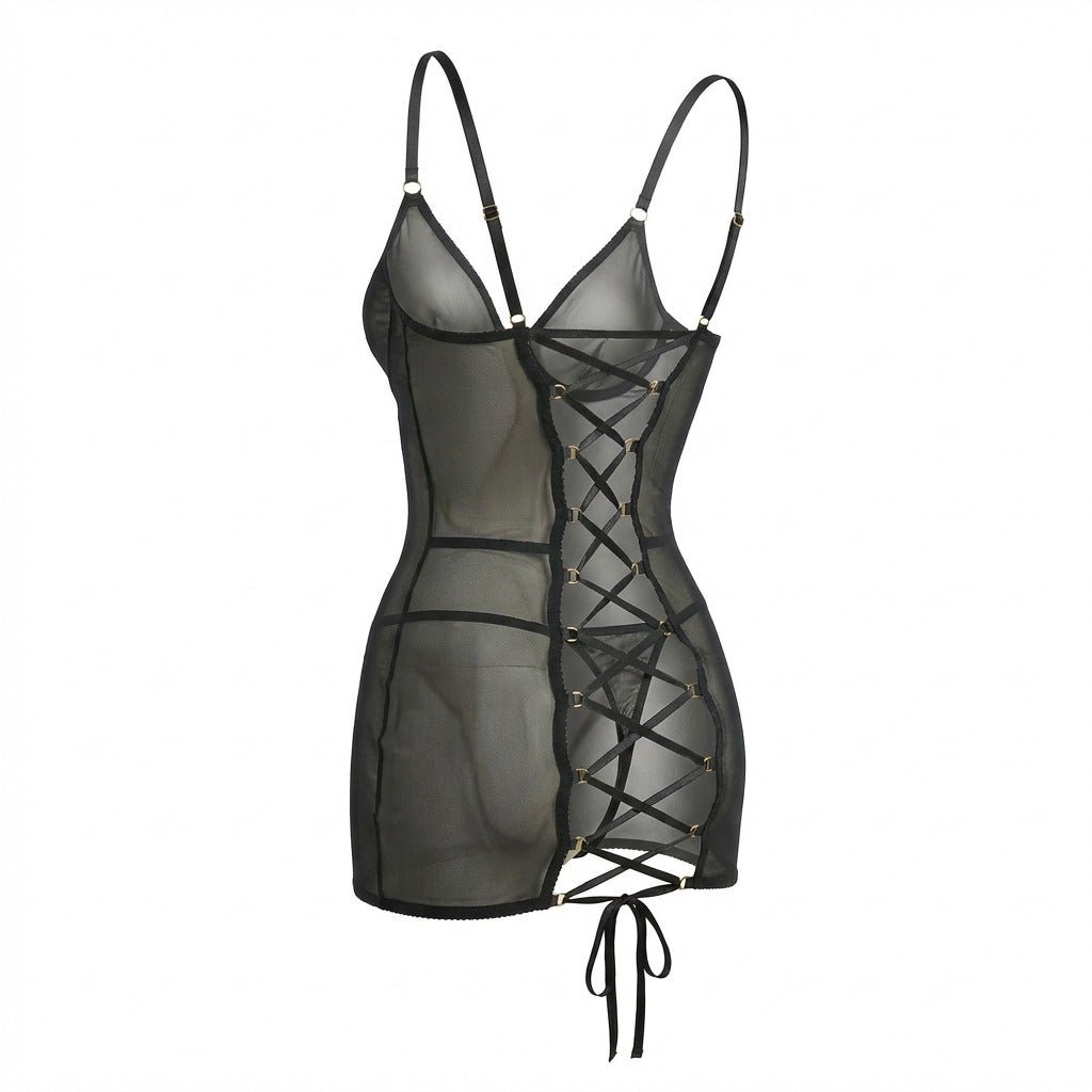 Bold Black Sheer Mesh Chemise Nightwear With Underwired Cups 0