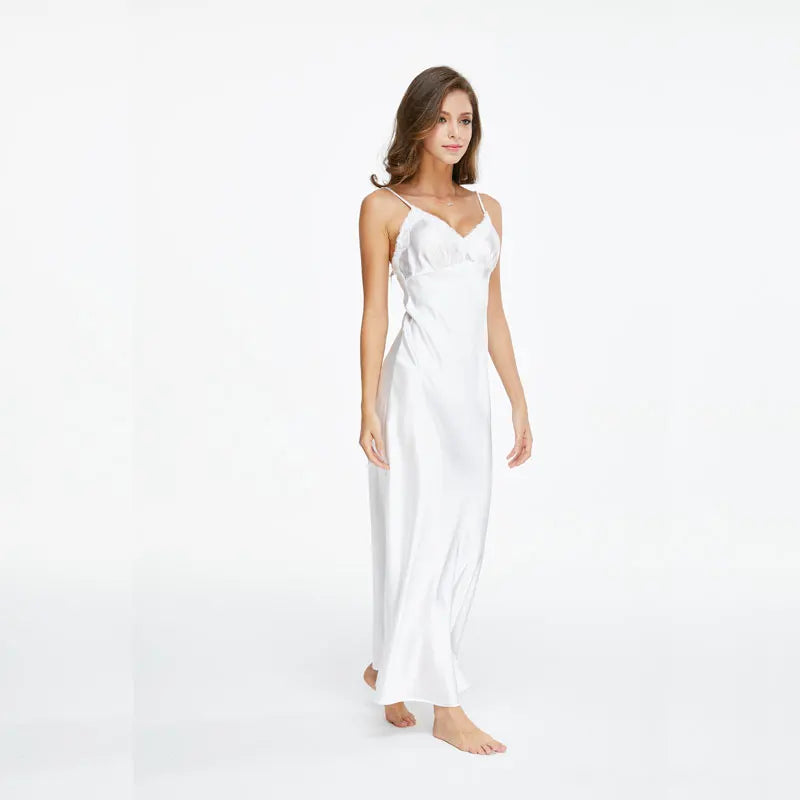 Satin Lace Maxi Length Spaghetti Strap Nightdress