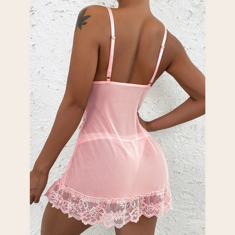 Sheer Mesh Floral Lace Chemise Nightwear