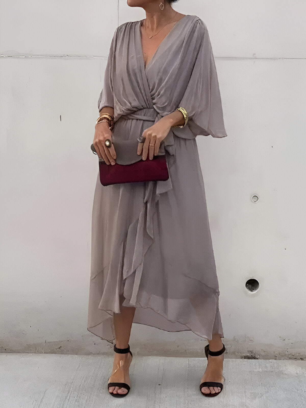 Summer Chiffon Midi Sundress With Tie Waist