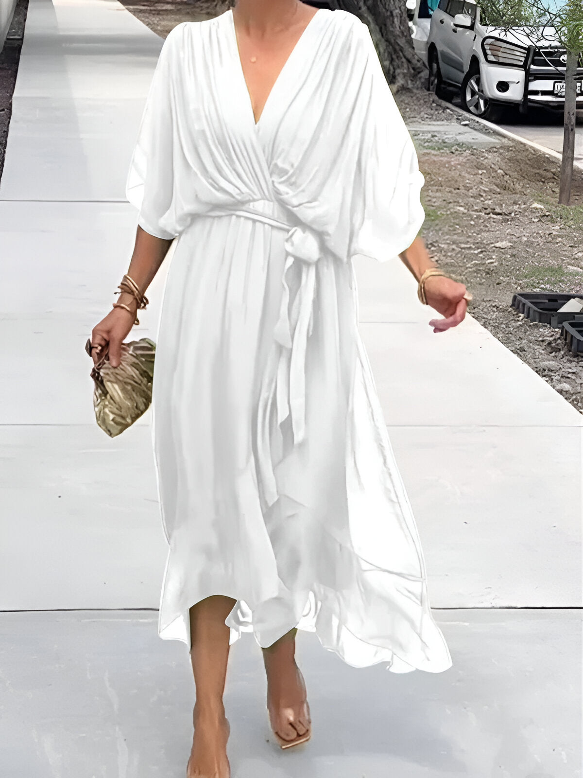 Summer Chiffon Midi Sundress With Tie Waist