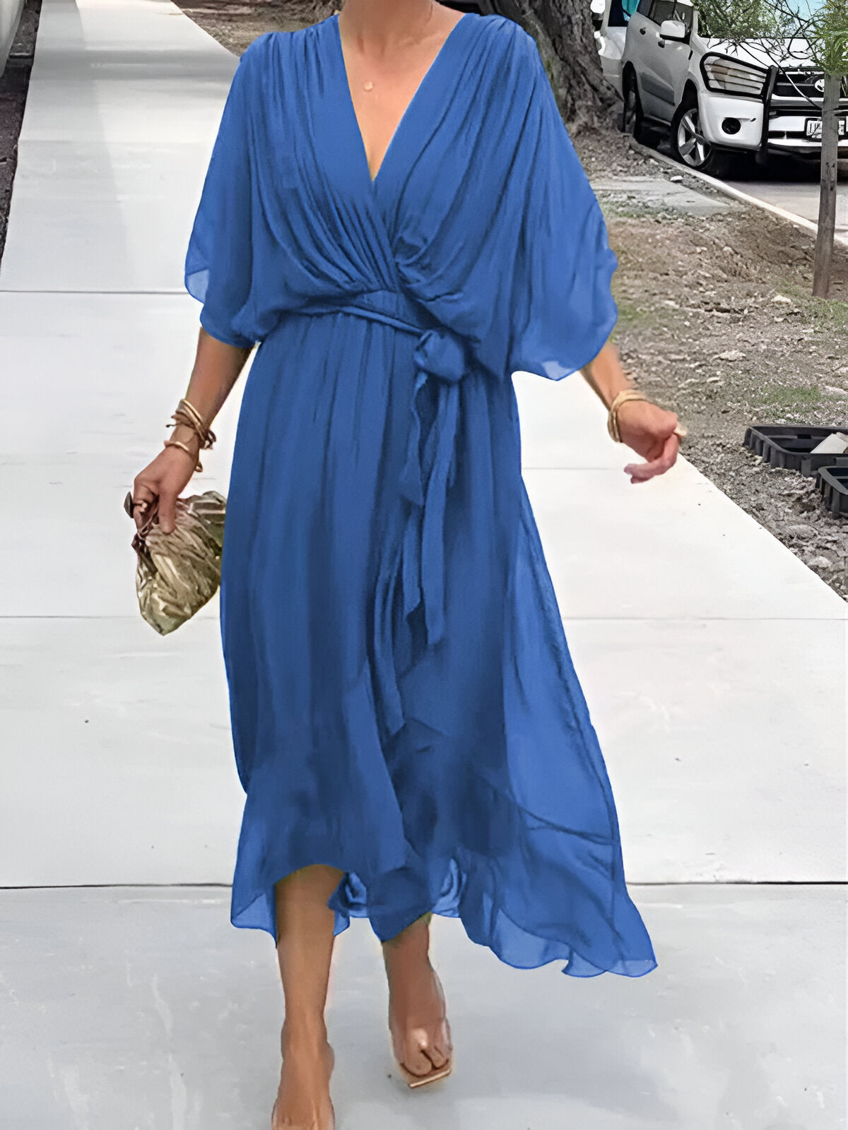 Summer Chiffon Midi Sundress With Tie Waist