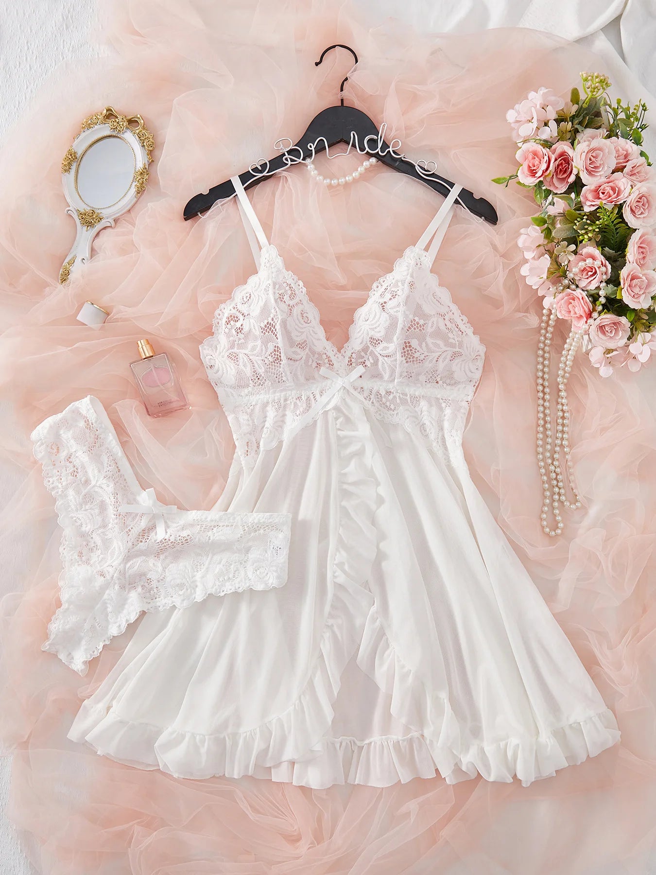 Elegant Lace Babydoll and Panty Nightwear Set