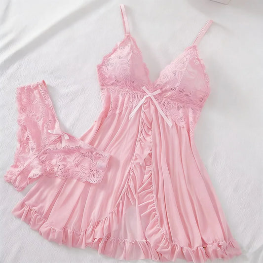 Elegant Lace Babydoll and Panty Nightwear Set