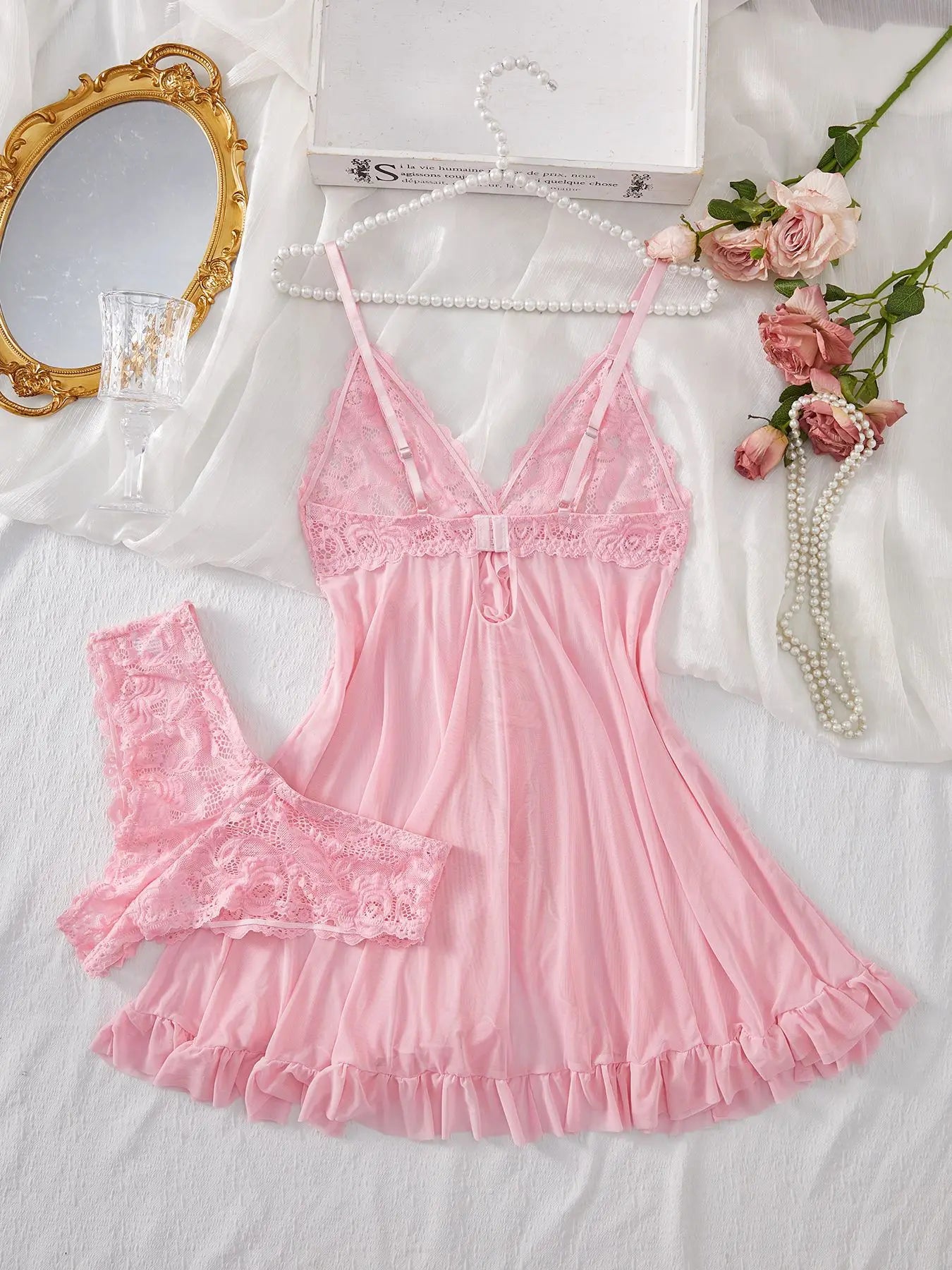 Elegant Lace Babydoll and Panty Nightwear Set