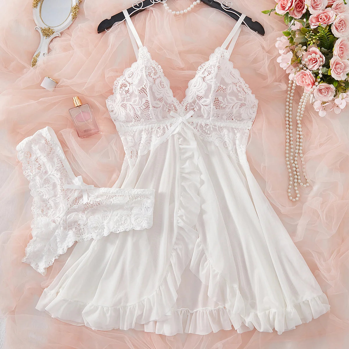 Elegant Lace Babydoll and Panty Nightwear Set