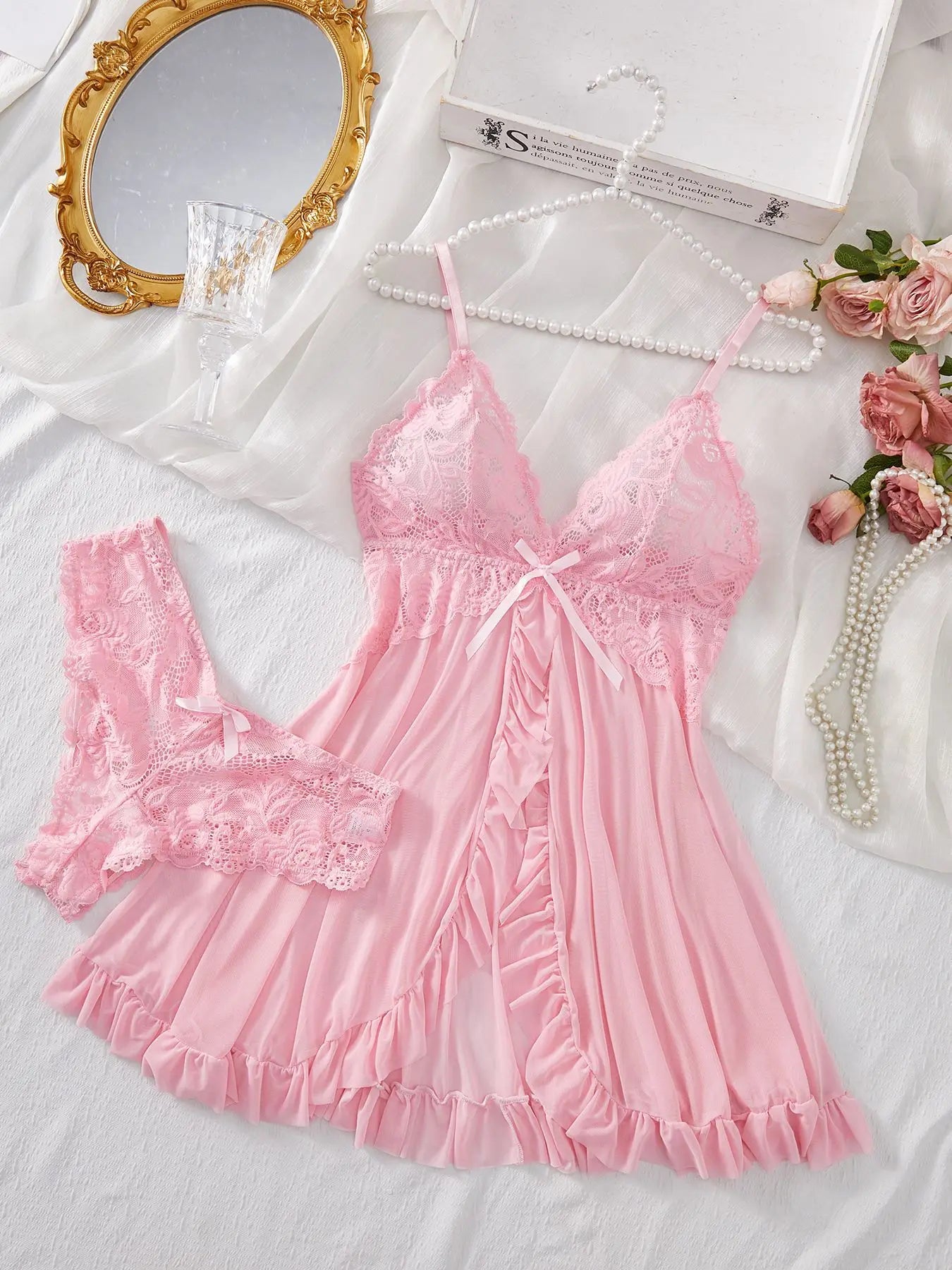Elegant Lace Babydoll and Panty Nightwear Set