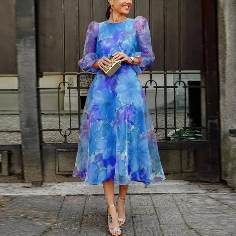 Floral Midi Long Sleeve Sundress | Summer Wedding Guest Dress