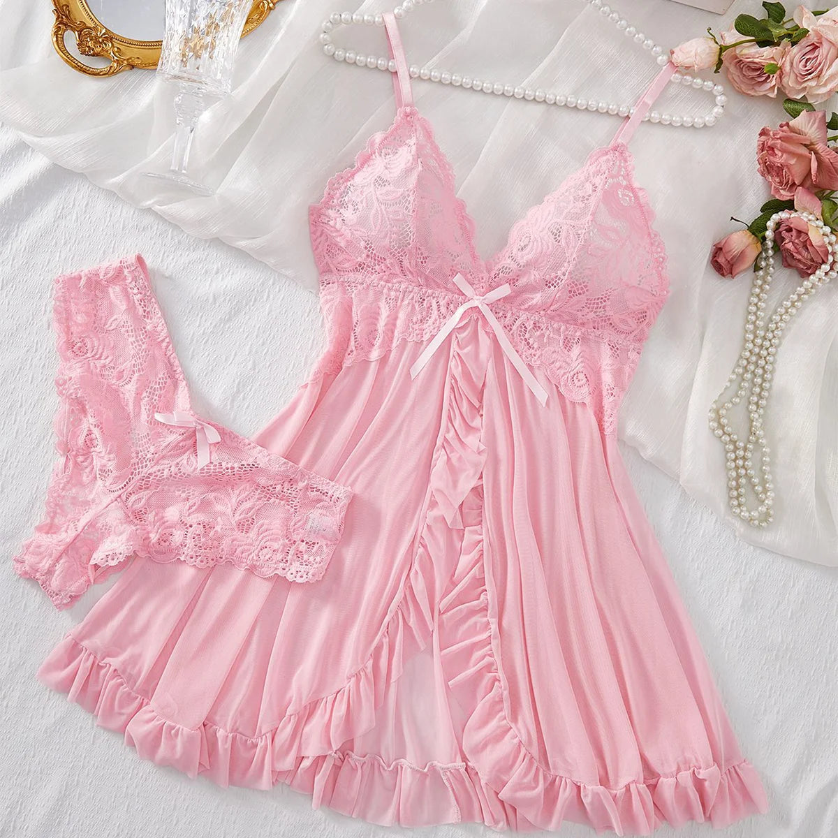 Elegant Lace Babydoll and Panty Nightwear Set