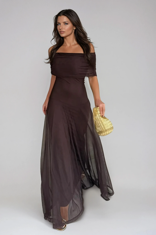 Off-Shoulder Mesh Maxi Dress | Summer Wedding Guest Outfit