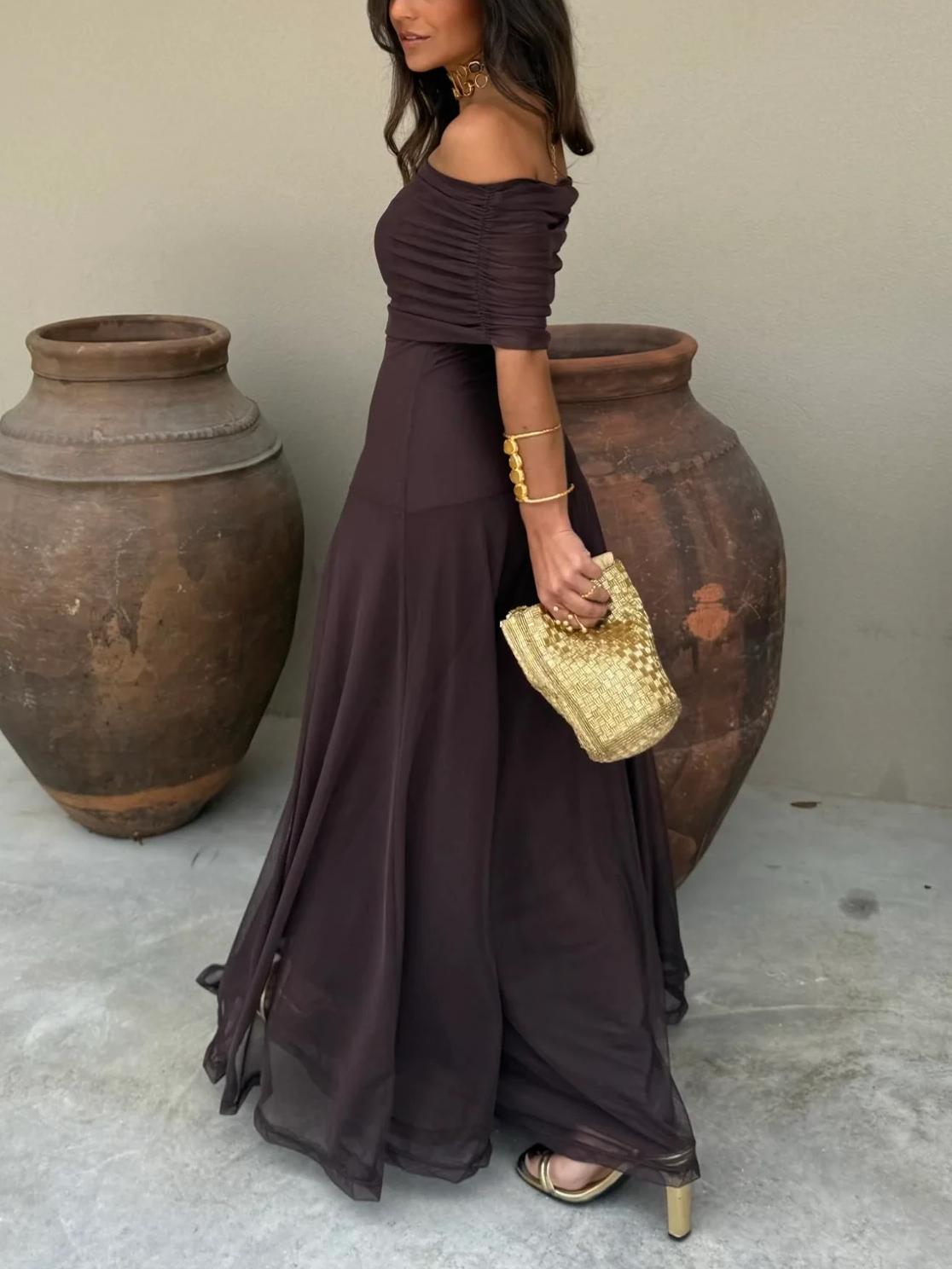 Off-Shoulder Mesh Maxi Dress | Summer Wedding Guest Outfit