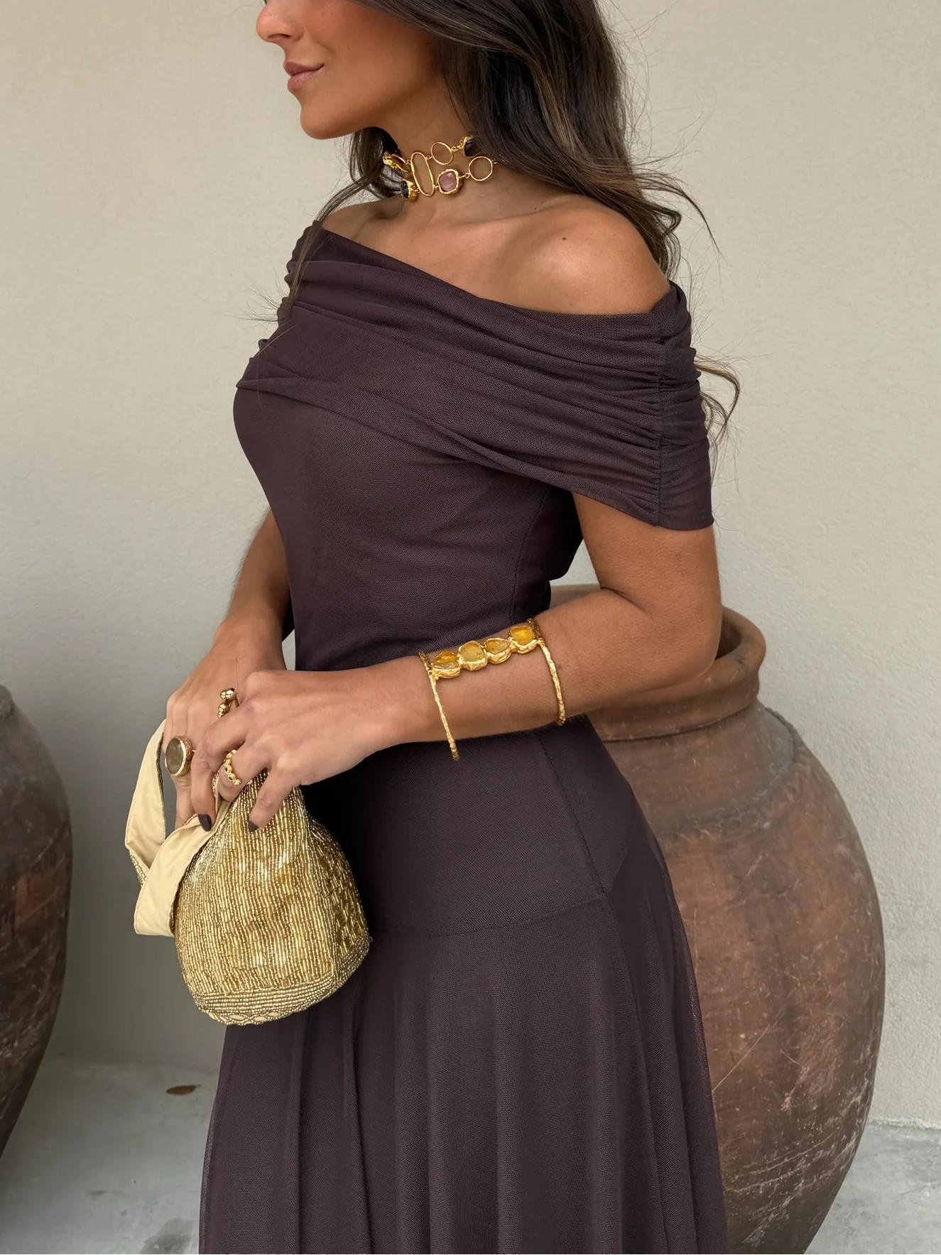 Off-Shoulder Mesh Maxi Dress | Summer Wedding Guest Outfit