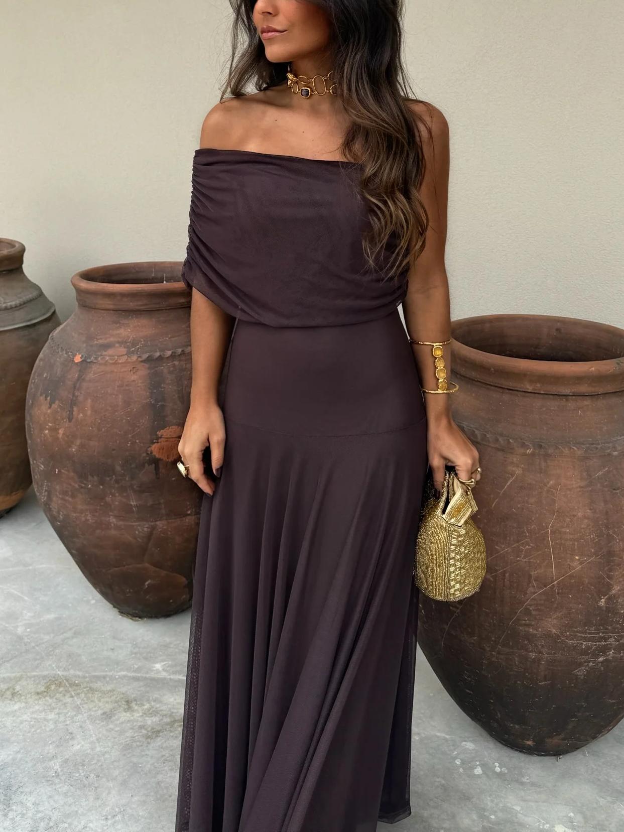 Off-Shoulder Mesh Maxi Dress | Summer Wedding Guest Outfit