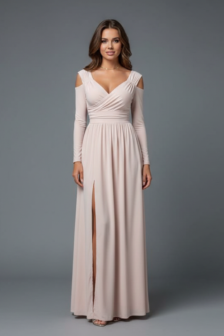 Cold Shoulder Long Sleeve Maxi Dress | Wedding Guest Gown